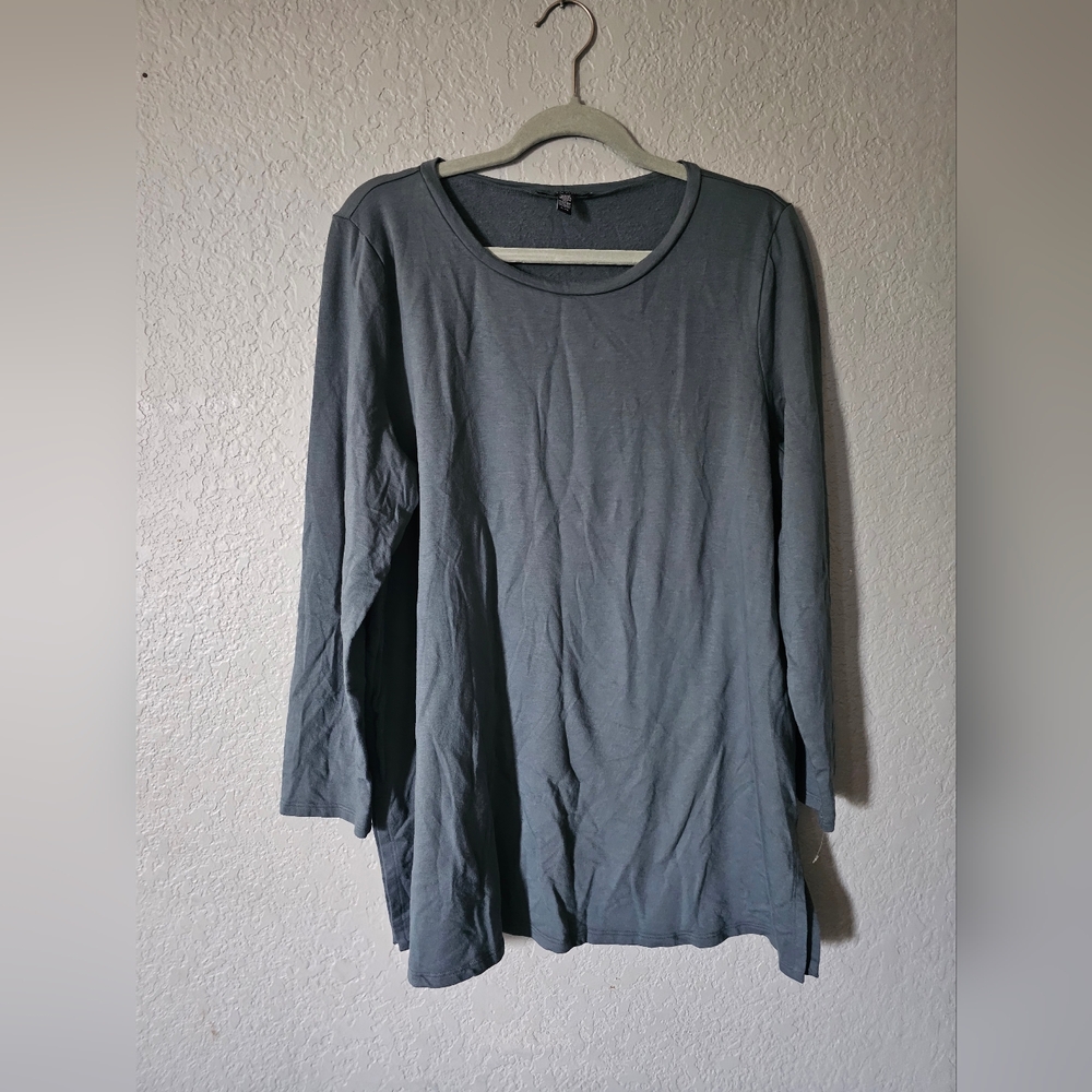 Eileen Fisher Slate Gray Long Sleeve Crew Neck Top
